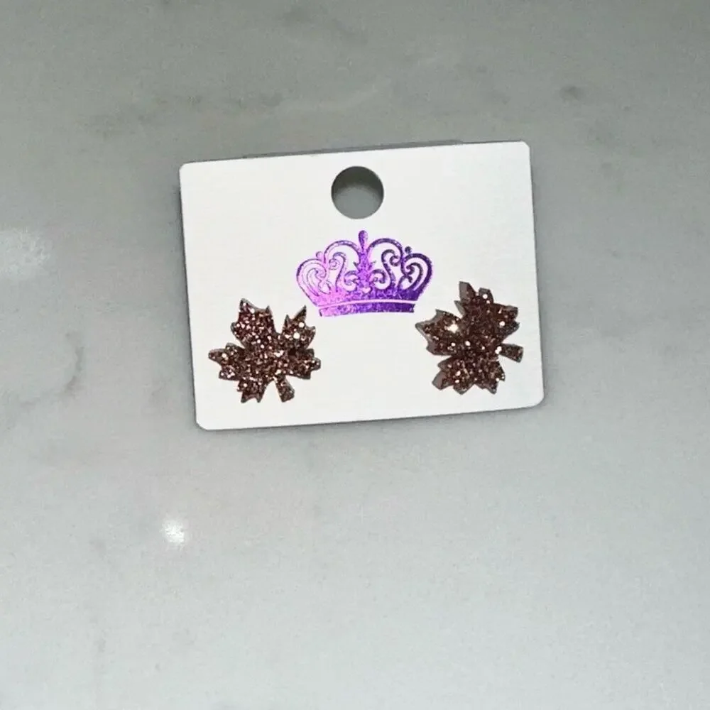 Autumn Brown Glitter Leaf Stud Earrings | Sz OS, NWOT
